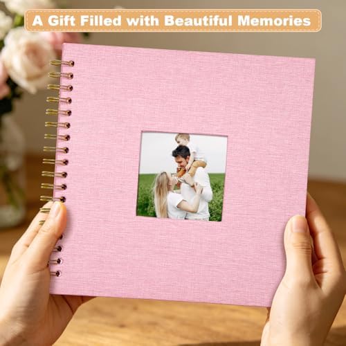 Scrapbook Photo Album Linen Cover, 8 x 8 Inch Hardcover Kraft White Pages Memory Book, for Travel Wedding Guest Book Christmas Baby Shower (20 Sheets/ 40 Pages,Pink) - Image 6