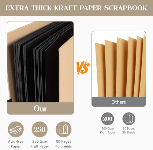 INNOCHEER Brown 8X12 Self Adhesive Scrapbook - 40 Sheets, 80 Pages, Hard Cover, Non-Fading Thick Craft Paper - Image 2