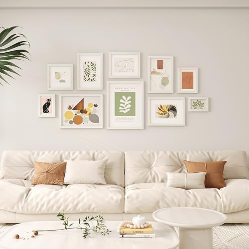 Egofine 12x16 Picture Frames Set of 4, Made of Solid Wood Covered by Plexiglass 9x12 and 11x14 with Mat or 12x16 without Mat, for Wall Mounting Photo Frame Beige - Image 6