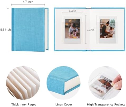 Instax Mini Photo Album with Writing Space, Linen Cover, Blue - Image 2