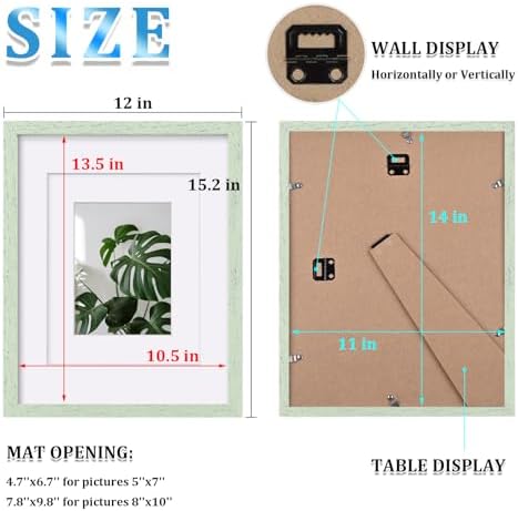 Egofine 11x14 Picture Frames Set of 4, Made of Solid Wood Covered by Plexiglass 5x7 and 8x10 with Mat or 11x14 without Mat, for Table Top Display and Wall Mounting Photo Frame Rustic Green - Image 3