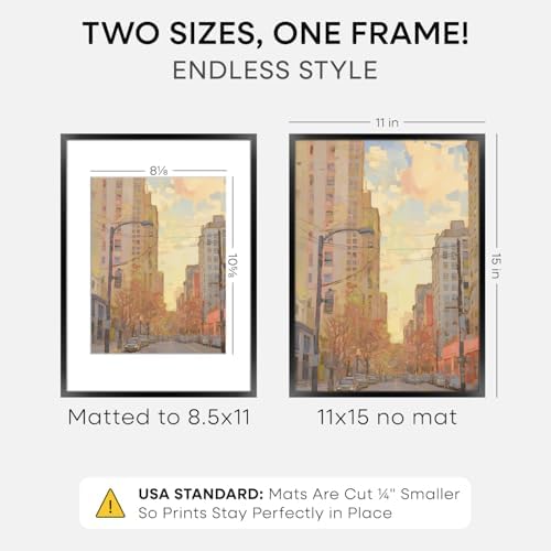 Homeforia 11x15 Black Picture Frame, High-End Metal, 8.5x11 Mat, Glass - Image 2