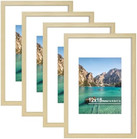 12x18 Wood Picture Frame Set of 4, Wall Mount for Home Decor, Natural by SZYUU