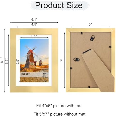 5x7 Picture Frame Set of 2, 5 x 7 Wood Photo Frames with Mat for 4x6, Wooden Frame with Real Glass Cover for Wall and Tabletop Display,Gold - Image 4