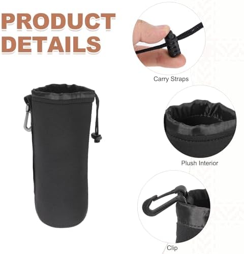PATIKIL 2 Pcs Camera Lens Pouch, 4" ID x 10" H Drawstring Lens Pouch Protective Camera Lens Case Bag Soft Plush Neoprene Bag for DSLR Photography Gear, Black - Image 3