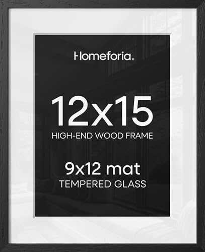 Homeforia 12x15 Black Oak Picture Frame, High-End Wood, 9x12 Mat, Glass by Homeforia