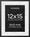 Homeforia 12x15 Black Oak Picture Frame, High-End Wood, 9x12 Mat, Glass by Homeforia