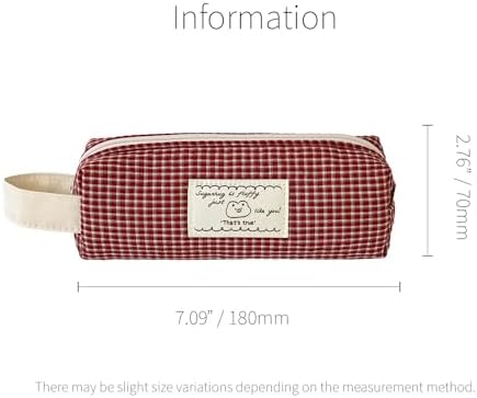 Monolike Unmatched Friends Fabric Check Block Pencil Case, Vintage red - Aesthetic Gingham Pastel Desk Organizer, Soft Padded Makeup Brush Case, Trendy Minimalist Stationery Pouch - Image 2