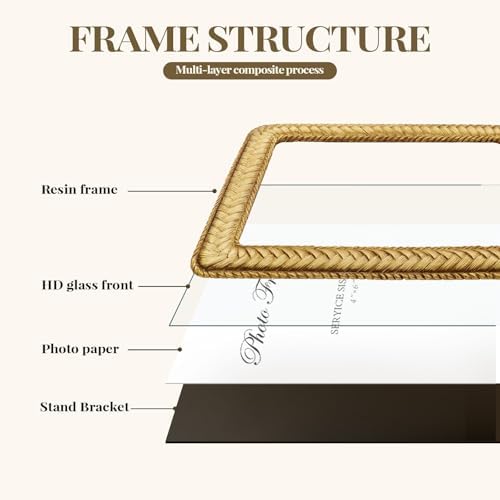 Cuspin 4x6 Gold Picture Frame, Vintage Decorative Rattan Resin Photo Frame - Image 5