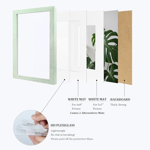 Egofine 9x12 Picture Frames Set of 4, Made of Solid Wood Covered by Plexiglass 5x7 and 6x8 with Mat or 9x12 without Mat, for Table Top Display and Wall Mounting Photo Frame Rustic Green - Image 4