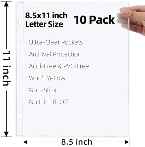 Vienrose Scrapbook Refill Pages 8.5x11, 10 Pack Heavyweight Clear Page Protectors for 3 Ring Binders, Top Loading Plastic Sleeves for Scrapbook Albums & Photo Storage (No Paper Inserts, Acid Free) - Image 3