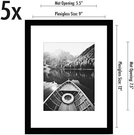 Americanflat 9x12 Picture Frame 5-Pack - Matted to 6x8 - Black - Image 2
