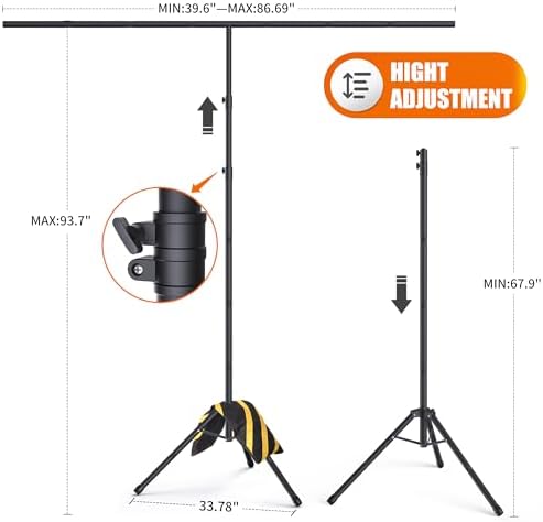 Forlogic Portable T-Shape Backdrop Stand Support Kit 8x7.2ft, Adjustable Photo Green Screen Back Drop Stand for Party, Photography Videography Studio (8×7.2Ft) - Image 2