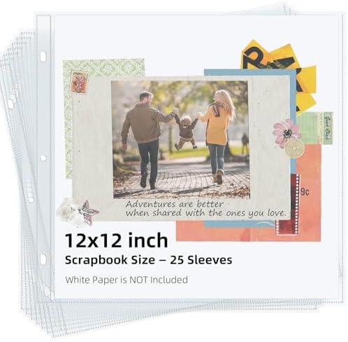 Vienrose Scrapbook Refill Pages 12x12, 25 Pack Heavyweight Clear Page Protectors for 3 Ring Binders, Top Loading Plastic Sleeves for Scrapbook Albums & Photo Storage (No Paper Inserts, Acid Free) by Vienrose