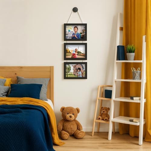 WARM&LOVE 4x6 Inch Hanging Picture Frames with 3 Openings, Rustic Wood Wall Photo Frame, Picture Frame Displays 4 Photos for Wall Decor (Black) - Image 5