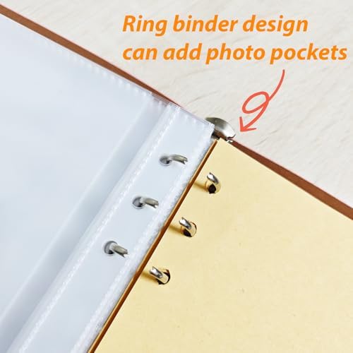 Photo Album 4x6, Leather Scrapbook Album with 50 Photos and 20 Writing Paper, DIY 6 Ring Binder Photo Album for Wedding Kids Birthday Family Travel - Image 4