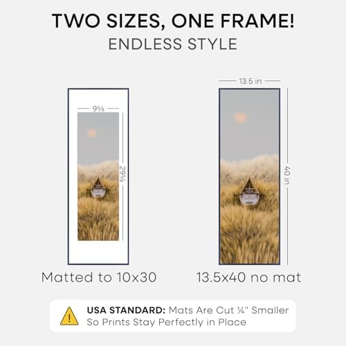 Homeforia 13.5x40 Blue Picture Frame, High-End Metal, 10x30 Mat, Glass - Image 2