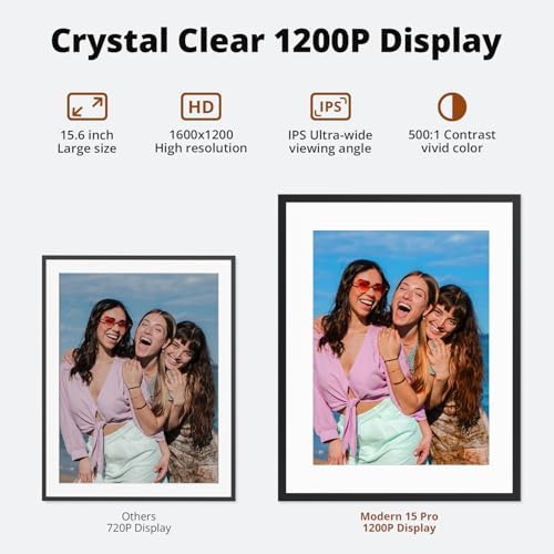 Digital Picture Frame 15 inch FHD Touch Screen WiFi Digital Photo Frame Instant Share Photos and Videos via App, Email, Cloud, Portrait and Landscape, Best Gifts for mom, Christmas mom Gifts - Image 2
