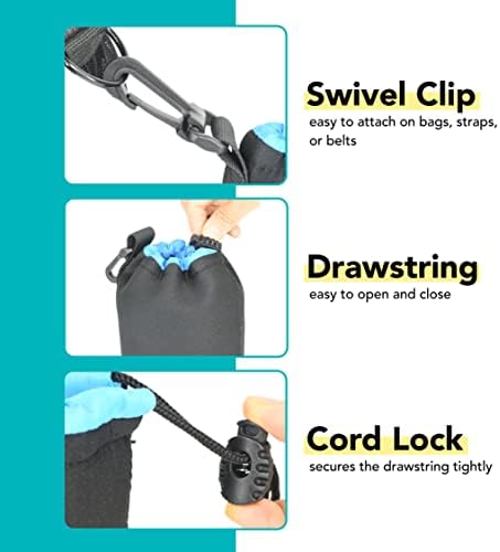 Foto&Tech 5mm Extra Thick Neoprene Lens Bag Pouch with Adjustable Drawstring and Swivel Clip Compatible with DSLR SLR Camera Lenses (Small) - Image 5