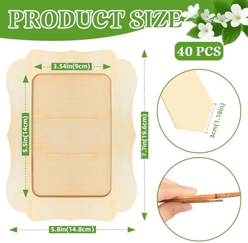 VOKOY 40 Pack Wooden Picture Frames for Crafts, 4" x 6" Photos DIY Wood Frames for Crafting,Unfinished Standing Photo Frames DIY Craft Wood Decorate for Birthday Party Gifts,Vintage Shape - Image 2