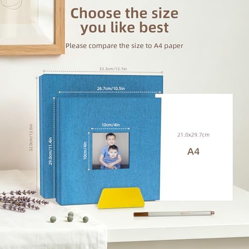 Popotop Photo Album Self Adhesive with Picture Display Window,60 Pages DIY Scrapbooking Supplies Kit for 4x6 10x12 Picture,Linen Cover Memory Book for Baby Wedding, with Scraper and Metallic Pen - Image 6
