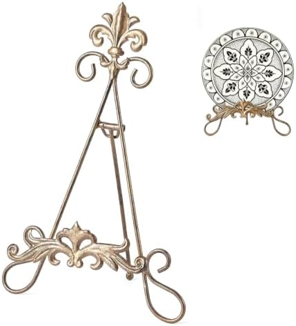 13.8" H Fleur-de-Lis Easel Stand,Metal Book Stand, Plate Holder Display Stand, Picture Frame Stand, Home Decor (Bronze) by Wenbery