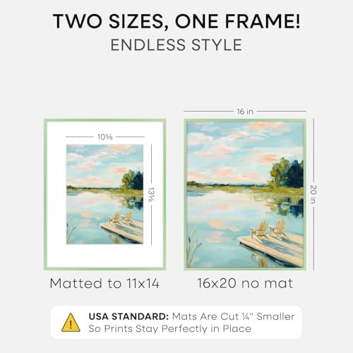 Homeforia 16x20 Green Picture Frame, High-End Metal, 11x14 Mat, Glass - Image 2