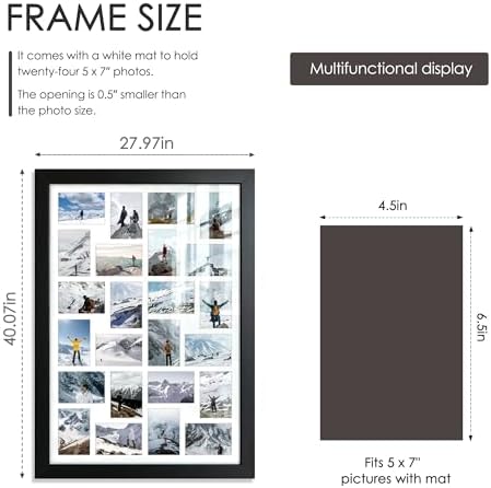 DUENPY 26x38.1 24 Opening Collage Frame For 24 5x7 Photos Black - Image 2