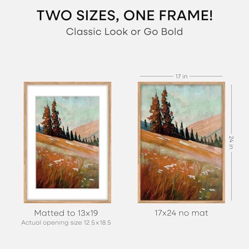 Homeforia 17x24 Natural Oak Picture Frame, High-End Wood, 13x19 Mat, Glass - Image 2