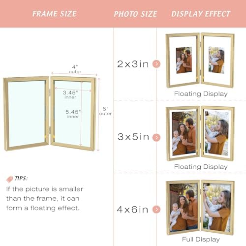 Golden State Art 4x6 Double Picture Frame with Real Glass, Light Gold - Image 5