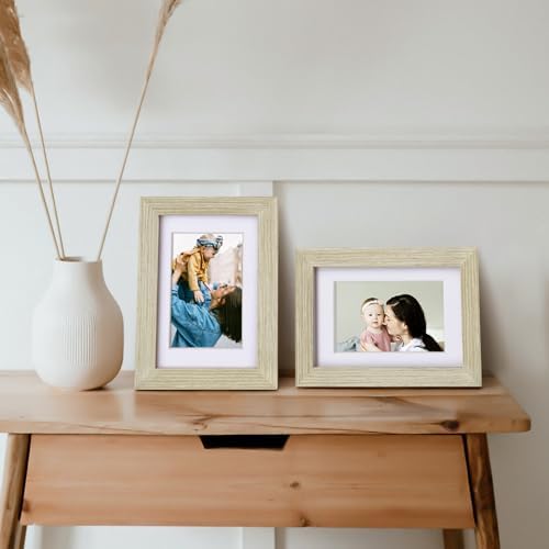 Egofine 4x6 Picture Frames Set of 4, Made of Solid Wood Covered by Plexiglass 3x4.5/3.5x5 with Mat or 4x6 without Mat, for Table Top Display and Wall Mounting Photo Frame, Distressed Wood Grain - Image 5