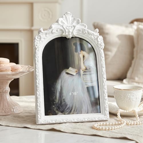 Cuspin 6x8 White Arched Picture Frame, Vintage Elegant Decorative Frame - Image 2