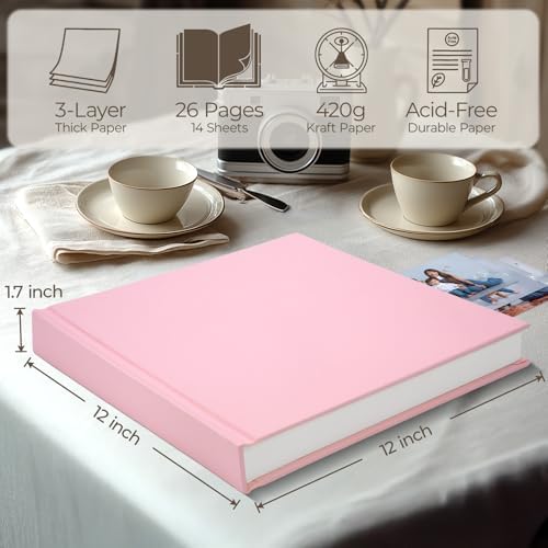 Vienrose Scrapbook Album 12x12 Inch Linen 420gsm Kraft 40 Pages Pink - Image 3