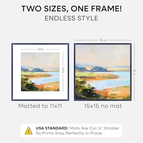 Homeforia 15x15 Blue Picture Frame, High-End Metal, 11x11 Mat, Glass - Image 2