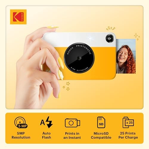 Kodak Printomatic Full-Color Instant Print Camera Starter Bundle + Carrying Case + Zink 20pk Photo Paper - Colorful Photos On 2x3 Sticky-Back Paper - Fun Gift for Birthday Christmas Holiday - Yellow - Image 2
