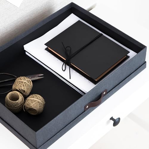 Bigso Sverker Fiberboard Legal/Art Storage Box - Scrapbook Storage Box for Papers, Photos, and More - Durable Keepsake Boxes with Lid and Leather Handle - 3.3in x 17.1in x 12.2in - Black - Image 5