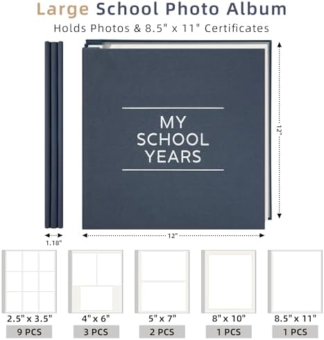 Large School Photo Album, 12 x 12 In, 60 Self-Adhesive Pages, Gray Blue - Image 4