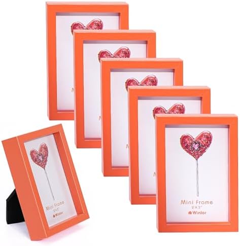 Small Picture Frame 2x3 6 Pack, Magnetic Photo Frames for Fridge and Tabletop Desk Decor, Cute Wallet Size Colored Picture Frames for School Locker, Family Baby Photo, Orange by Unknown