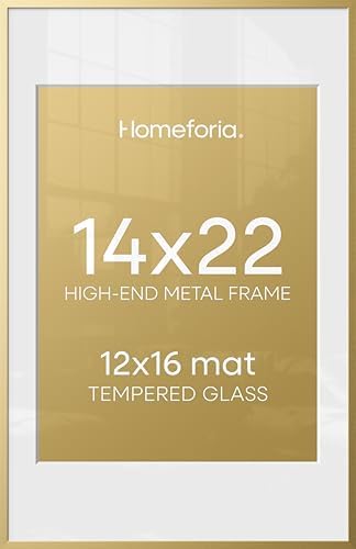 Homeforia 14x22 Gold Picture Frame, High-End Metal, 12x16 Mat, Glass by Homeforia