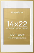 Homeforia 14x22 Gold Picture Frame, High-End Metal, 12x16 Mat, Glass by Homeforia