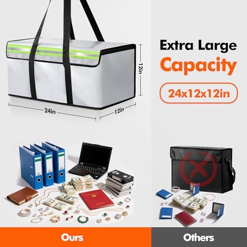 Large Fireproof Document Bag for Home Safe Storage, 24 x 12 x 12in, Grey - Image 2