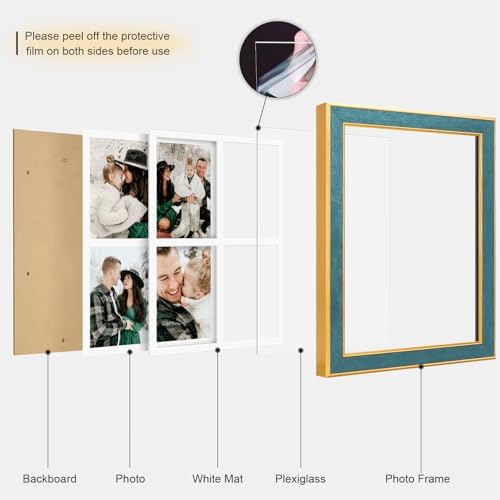 Suede 11x15 Picture Frame Display 4 Opening 5x7 Picture Frames Collage Wall Decor with Mat,Multi Photo Frame for Plexiglass,Wall Decor,1Pack,Blue - Image 2