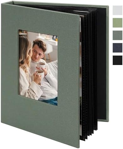 Small 4x6 Photo Album 24 Pockets Linen Cover Gray Green by Remowith