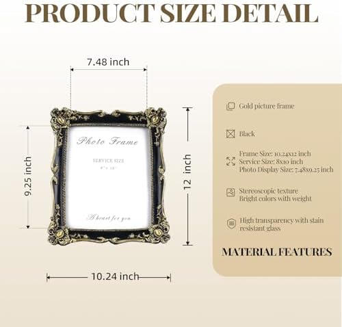 Cuspin 8x10 Picture Frame Black and Gold Vintage Ornate Resin Frame - Image 6