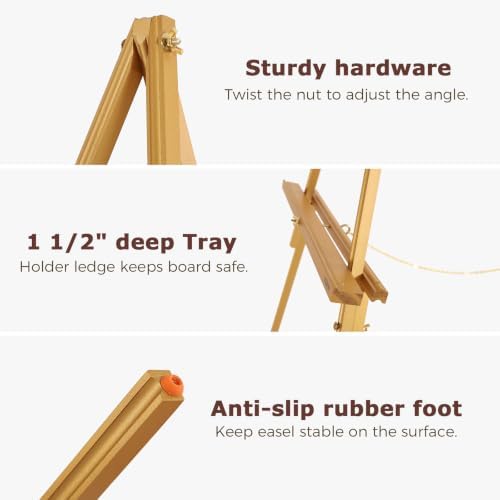 VISWIN 3Pcs 63" Gold Easel Stand for Wedding Signs, Adjustable Wooden Display Easel with Holder, Tripod Floor Easel for Welcome Board, Poster, Picture, Photos, Paintings - Image 4