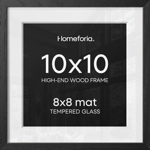Homeforia 10x10 Black Oak Picture Frame, High-End Wood, 8x8 Mat, Glass by Homeforia