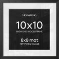 Homeforia 10x10 Black Oak Picture Frame, High-End Wood, 8x8 Mat, Glass by Homeforia