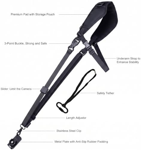 waka Camera Neck Strap with Quick Release, Safety Tether and Underarm Strap - Image 2