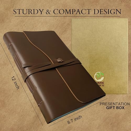 Rustic Town Full Grain Leather Photo Album with Gift Box - Scrapbook Style Pages (Large, Brown) - Image 2