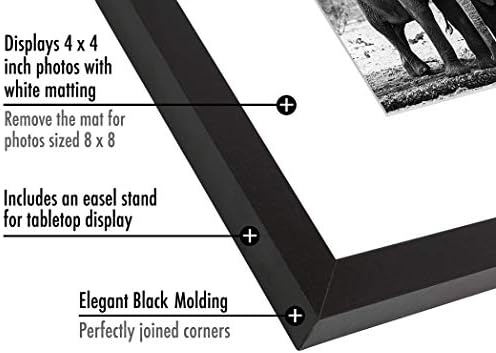 Americanflat 8x8 Picture Frame with Shatter-Resistant Glass - Use as 4x4 Frame with Mat or Display 8x8 Photo Without Mat - Signature Collection - Square Frames for Tabletop and Wall Display - Black - Image 4